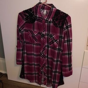 Plaid Button up with Lace